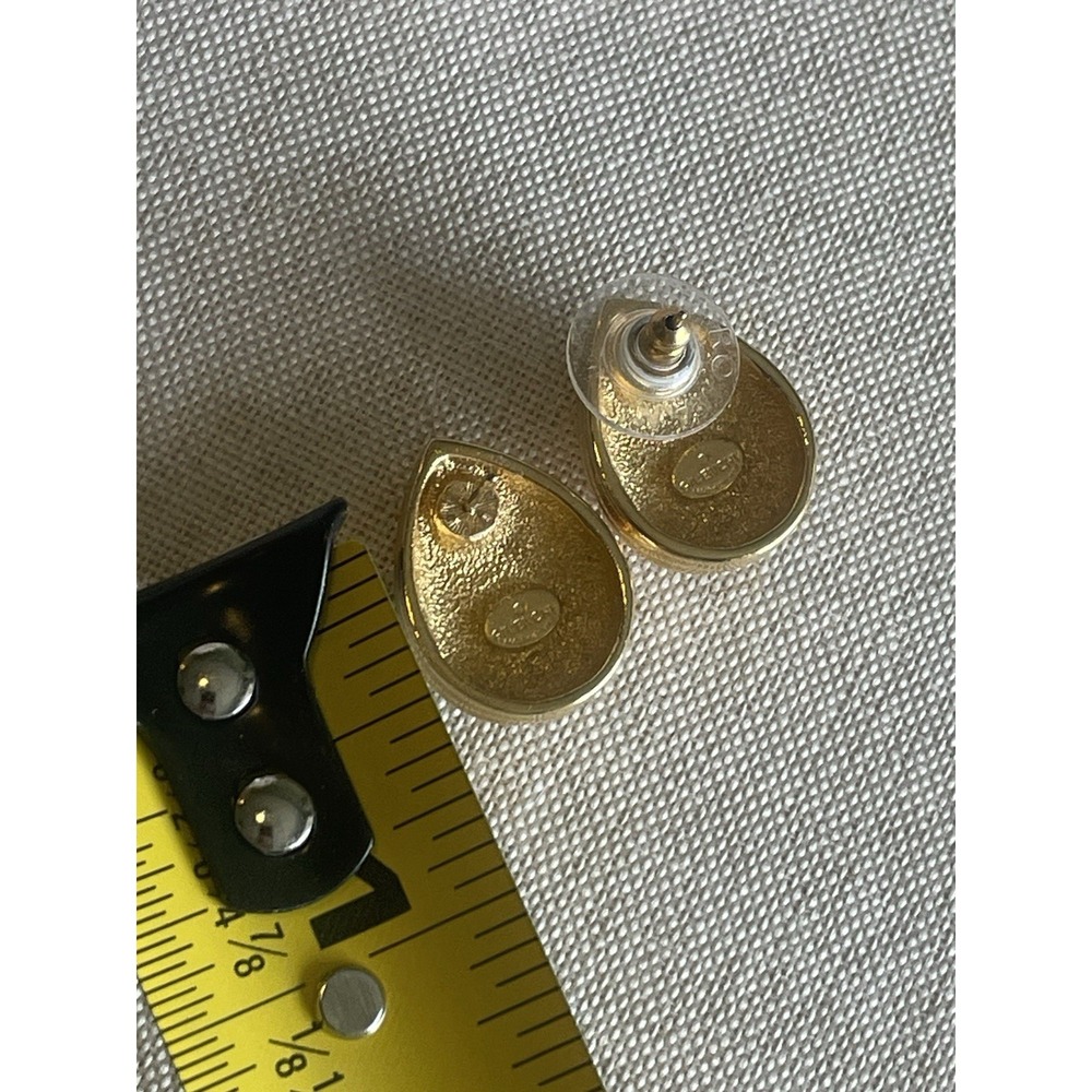 Givenchy Vintage Gold Tone Teardrop Large Rhinestone Stud Earrings Classy - Picture 6 of 6